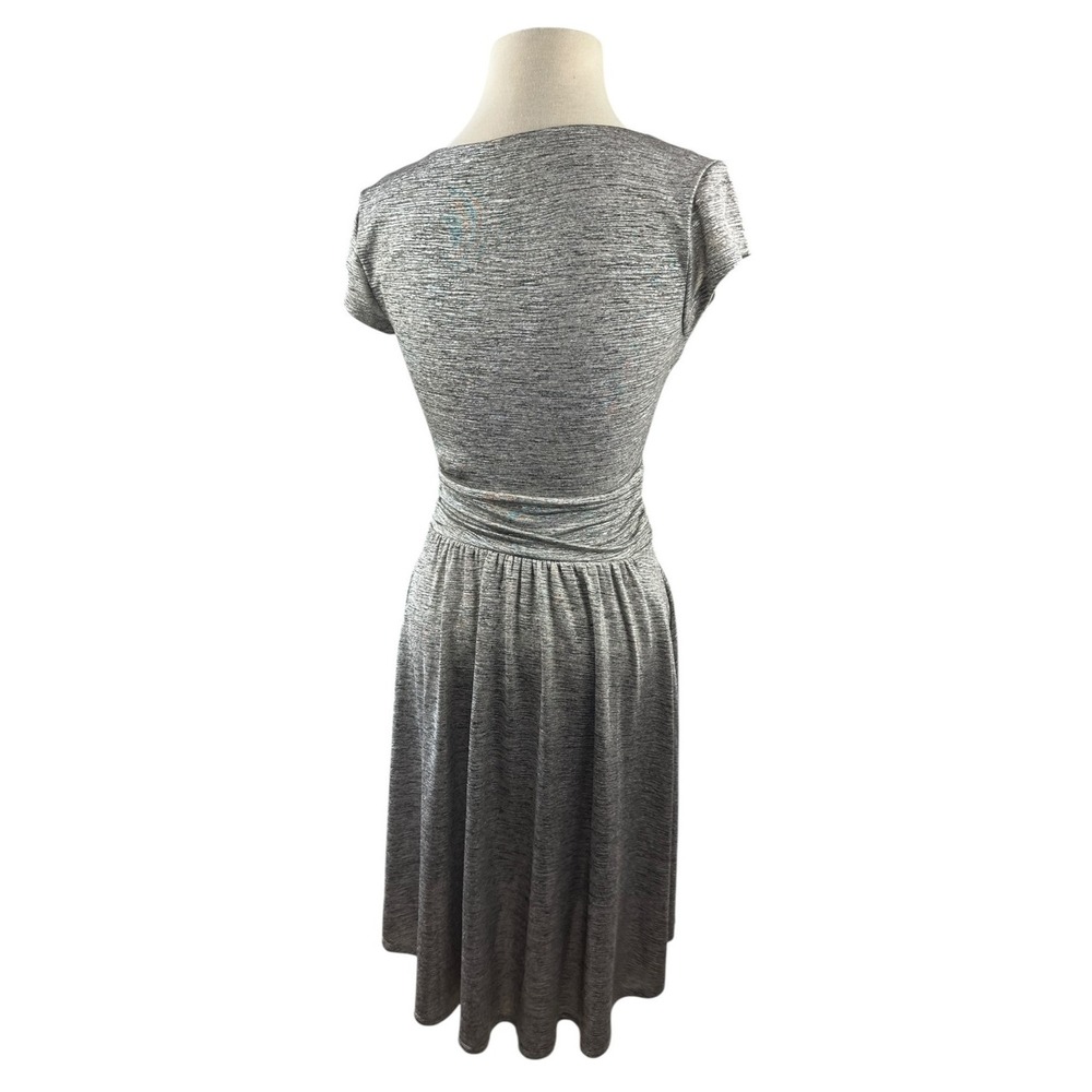 Maeve  x Anthropologie Tamera Metallic Silver Shimmer Jersey Dress Faux Wrap XS - Picture 11 of 16